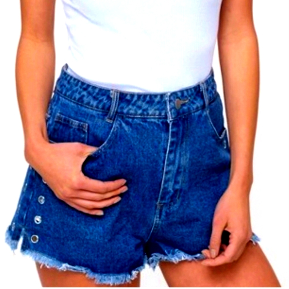 High waist denim  punch shorts